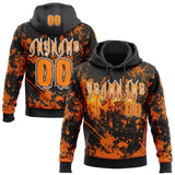 Custom Black Bay Orange-White Halloween Pumpkins Splatter Pullover Sweatshirt Hoodie