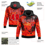 Custom Black Fire Red-White Halloween Flaming Pumpkins Pullover Sweatshirt Hoodie