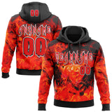 Custom Black Fire Red-White Halloween Flaming Pumpkins Pullover Sweatshirt Hoodie