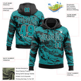 Custom Black Teal-White Spooky Halloween Skull Splatter Pullover Sweatshirt Hoodie