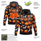 Custom Black Orange-White Halloween Flaming Pumpkins Pullover Sweatshirt Hoodie