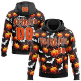 Custom Black Orange-White Halloween Flaming Pumpkins Pullover Sweatshirt Hoodie