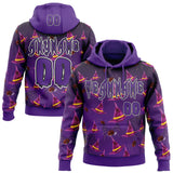 Custom Purple Black-White Halloween Witch Hat Spider Pullover Sweatshirt Hoodie