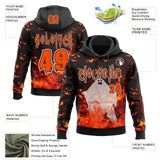 Custom Black Orange-White Halloween Flaming Pumpkins And Ghost Pullover Sweatshirt Hoodie
