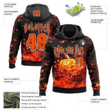 Custom Black Orange-White Halloween Flaming Pumpkins Pullover Sweatshirt Hoodie