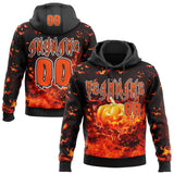 Custom Black Orange-White Halloween Flaming Pumpkins Pullover Sweatshirt Hoodie