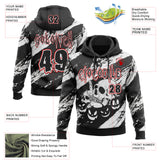Custom Black White-Red Spooky Halloween Pumpkins And Skull Splatter Pullover Sweatshirt Hoodie