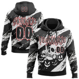 Custom Black White-Red Spooky Halloween Pumpkins And Skull Splatter Pullover Sweatshirt Hoodie