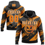 Custom Black Bay Orange-White Spooky Halloween Pumpkins Splatter Pullover Sweatshirt Hoodie