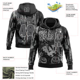 Custom Black Steel Gray-White Spooky Halloween Pumpkins And Raven Pullover Sweatshirt Hoodie