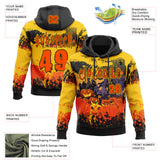 Custom Black Orange-Yellow Spooky Halloween Pumpkins Splatter Pullover Sweatshirt Hoodie