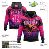 Custom Black Hot Pink Purple-White Spooky Halloween Pumpkins Splatter Pullover Sweatshirt Hoodie