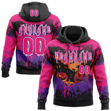 Custom Black Hot Pink Purple-White Spooky Halloween Pumpkins Splatter Pullover Sweatshirt Hoodie