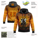 Custom Black Texas Orange-Yellow Spooky Halloween Pumpkins And Haunted House Pullover Sweatshirt Hoodie