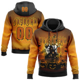 Custom Black Texas Orange-Yellow Spooky Halloween Pumpkins And Haunted House Pullover Sweatshirt Hoodie