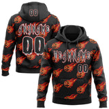 Custom Black White-Red Halloween Flaming Pumpkins Pullover Sweatshirt Hoodie
