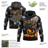 Custom Black Steel Gray-Bay Orange Spooky Halloween Pumpkins & Skull Pullover Sweatshirt Hoodie