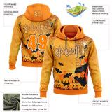 Custom Yellow Bay Orange White-Black Spooky Halloween Pumpkins And Bat Pullover Sweatshirt Hoodie