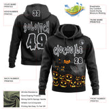 Custom Black Gray-White Spooky Halloween Pumpkins Pullover Sweatshirt Hoodie