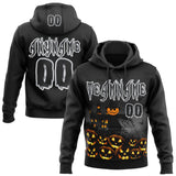 Custom Black Gray-White Spooky Halloween Pumpkins Pullover Sweatshirt Hoodie