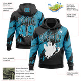 Custom Black Panther Blue-White Spooky Halloween Ghost Splatter Pullover Sweatshirt Hoodie