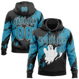 Custom Black Panther Blue-White Spooky Halloween Ghost Splatter Pullover Sweatshirt Hoodie