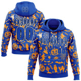 Custom Thunder Blue Black-White Halloween Spider Web Pullover Sweatshirt Hoodie