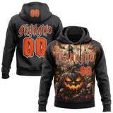 Custom Black Orange-White Spooky Halloween Pumpkins And Skull Splatter Pullover Sweatshirt Hoodie