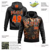 Custom Black Orange-White Spooky Halloween Pumpkins Pullover Sweatshirt Hoodie