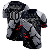 Custom Black Gray Red-White Bowling Geometric Performance T-Shirt