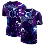 Custom Purple Blue-White Bowling Lightning Performance T-Shirt