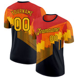 Custom Orange Yellow-Black Bowling Geometric Performance T-Shirt
