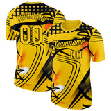Custom Yellow-Black Bowling Graffiti Performance T-Shirt