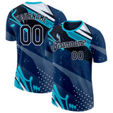 Custom Blue Black-White Bowling Abstract Performance T-Shirt