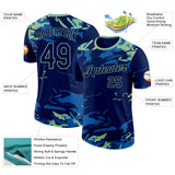 Custom Navy-Pea Green Bowling Liquid Performance T-Shirt