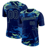Custom Navy-Pea Green Bowling Liquid Performance T-Shirt