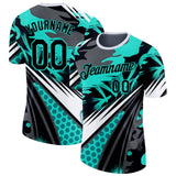 Custom Black Gray-Ice Blue Bowling Abstract Performance T-Shirt