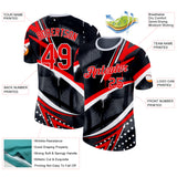 Custom Black Red-White Bowling Graffiti Performance T-Shirt