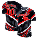 Custom Black Red-White Bowling Graffiti Performance T-Shirt