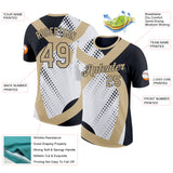 Custom White Vegas Gold-Black Bowling Polka Dot Performance T-Shirt