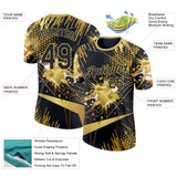 Custom Black-Old Gold Bowling Splash Ink Performance T-Shirt