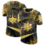 Custom Black-Old Gold Bowling Splash Ink Performance T-Shirt