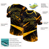 Custom Black-Yellow Bowling Splash Ink Performance T-Shirt