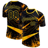 Custom Black-Yellow Bowling Splash Ink Performance T-Shirt