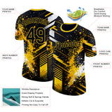 Custom Black-Yellow Bowling Splash Ink Performance T-Shirt