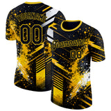 Custom Black-Yellow Bowling Splash Ink Performance T-Shirt