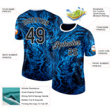 Custom Blue Black-White Bowling Liquid Performance T-Shirt