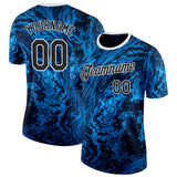 Custom Blue Black-White Bowling Liquid Performance T-Shirt
