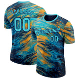 Custom Blue Lakes Blue Yellow-Navy Bowling Liquid Performance T-Shirt