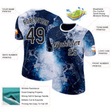 Custom Blue Black-White Bowling Wave Performance T-Shirt